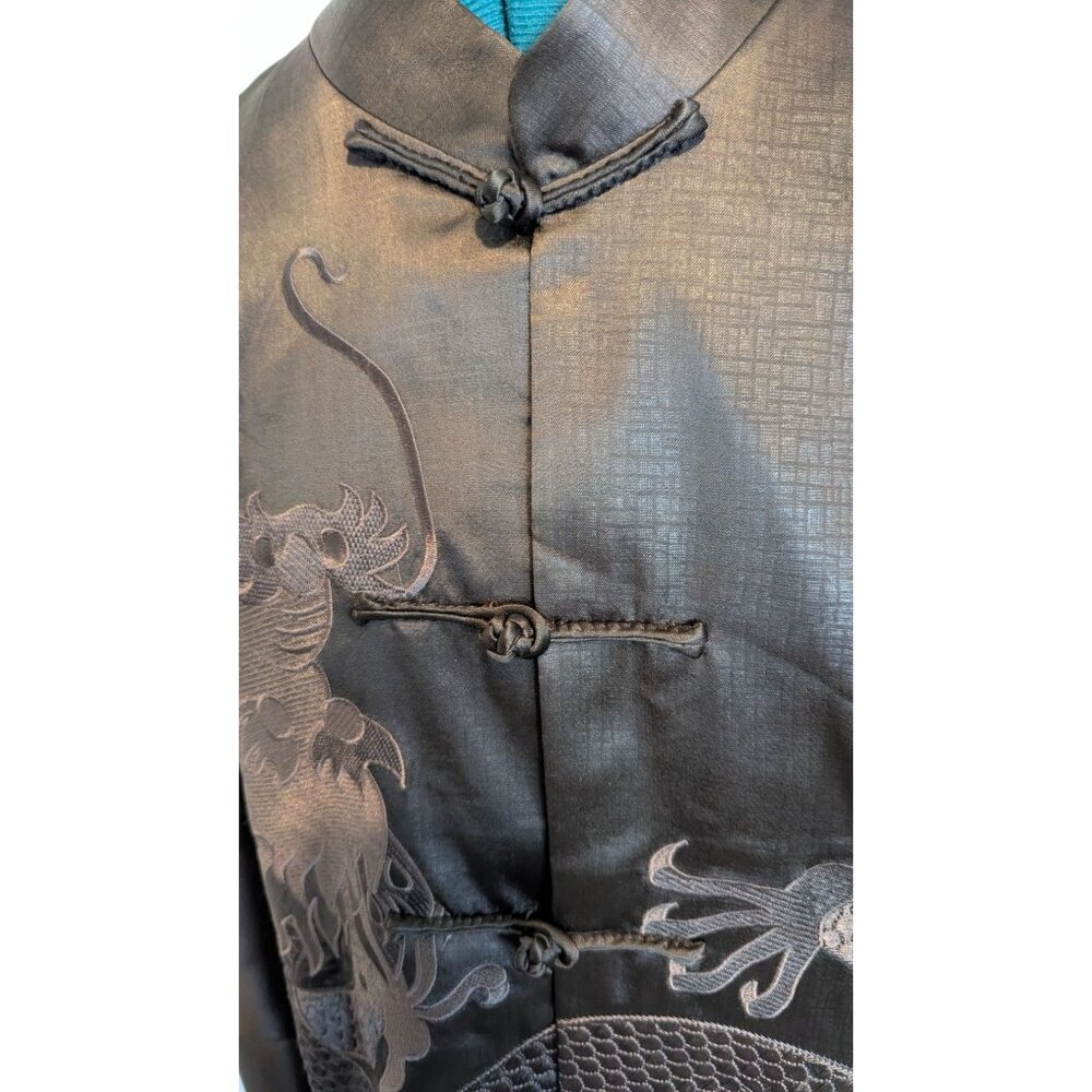 Vintage Mens Traditional Chinese Jacket Large Dragon Brown Satin House Coat - Picture 4 of 12